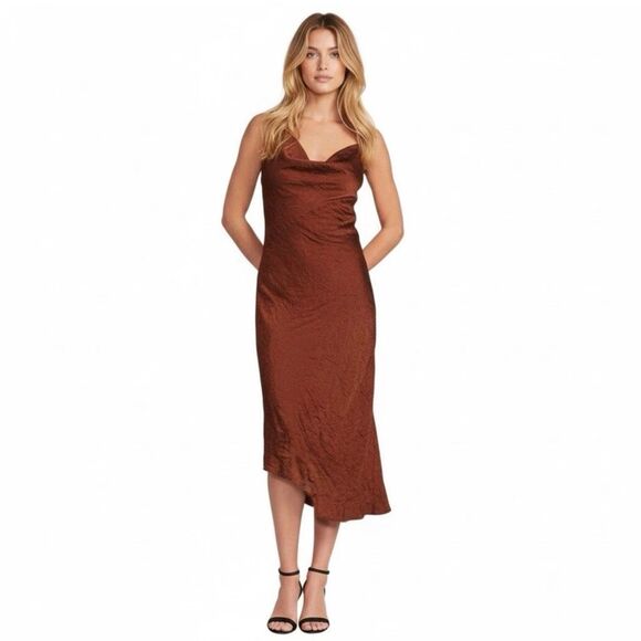 A.L.C. Pixie Midi Slip Dress Brown 6 Asymmetrical Cowl Neck Satin Wedding - Picture 1 of 7